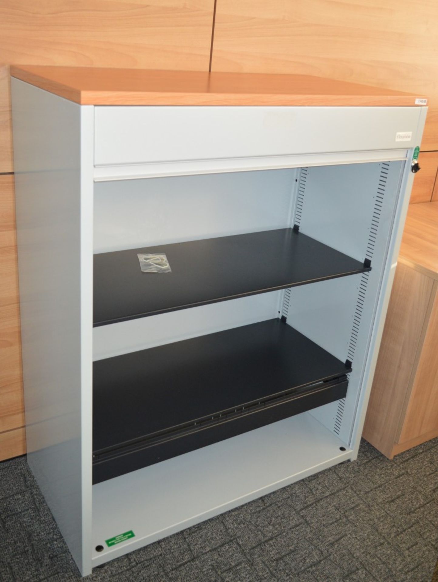 1 x Flexiform Tambour Door Office Storage Cabinet - Grey and Beech Finish - High Quality Office - Image 2 of 2