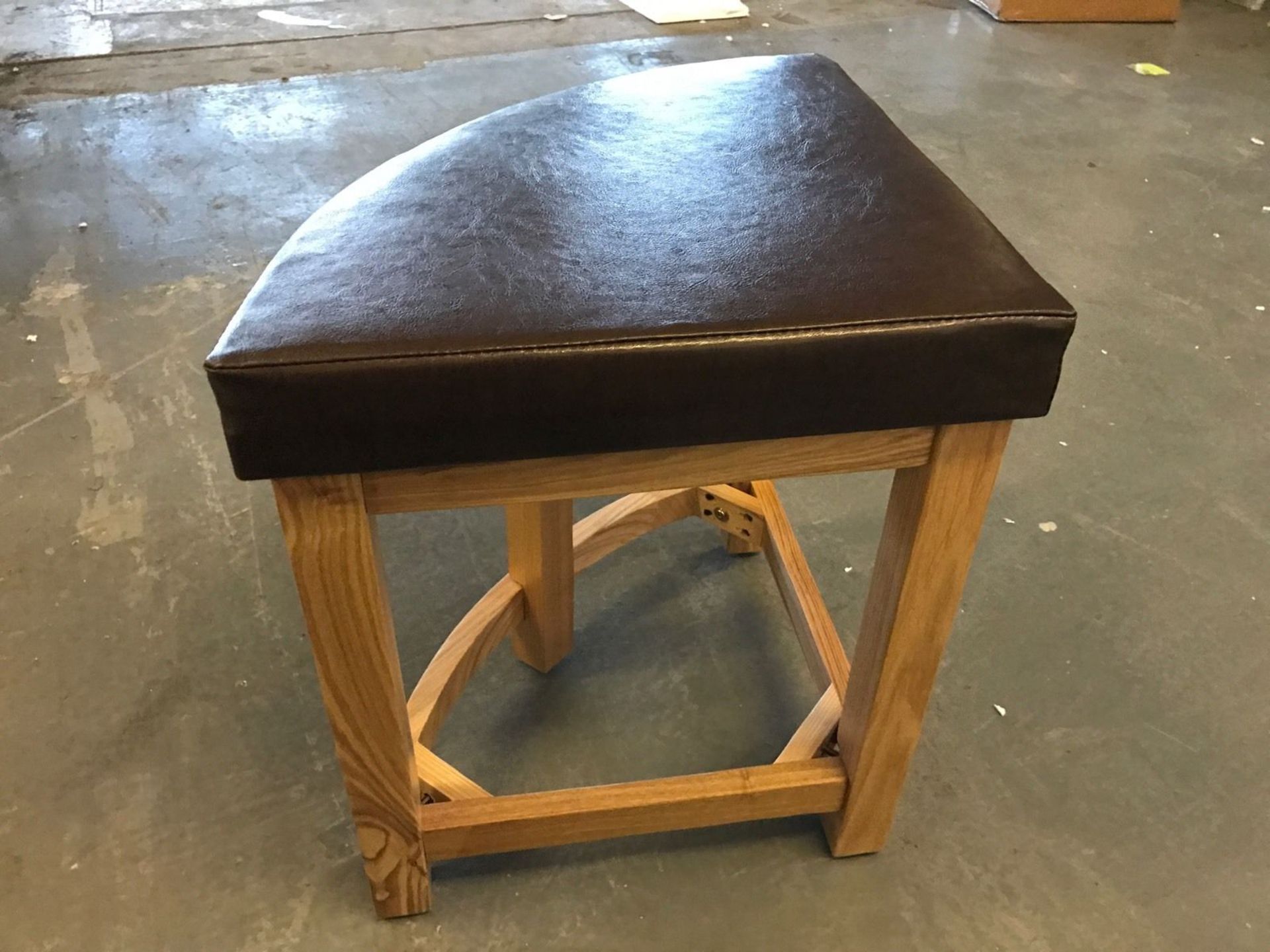 Oak Ash Veneer Stowaway Dining Table with 4 Brown Faux Leather Padded Stools - CL185 - Ref:OakSW - L - Image 7 of 9