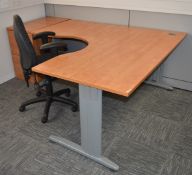 1 x Ergonomical Corner Office Desk With a Beech Finish, Cantilever Grey Coated Base, Cable Tidy