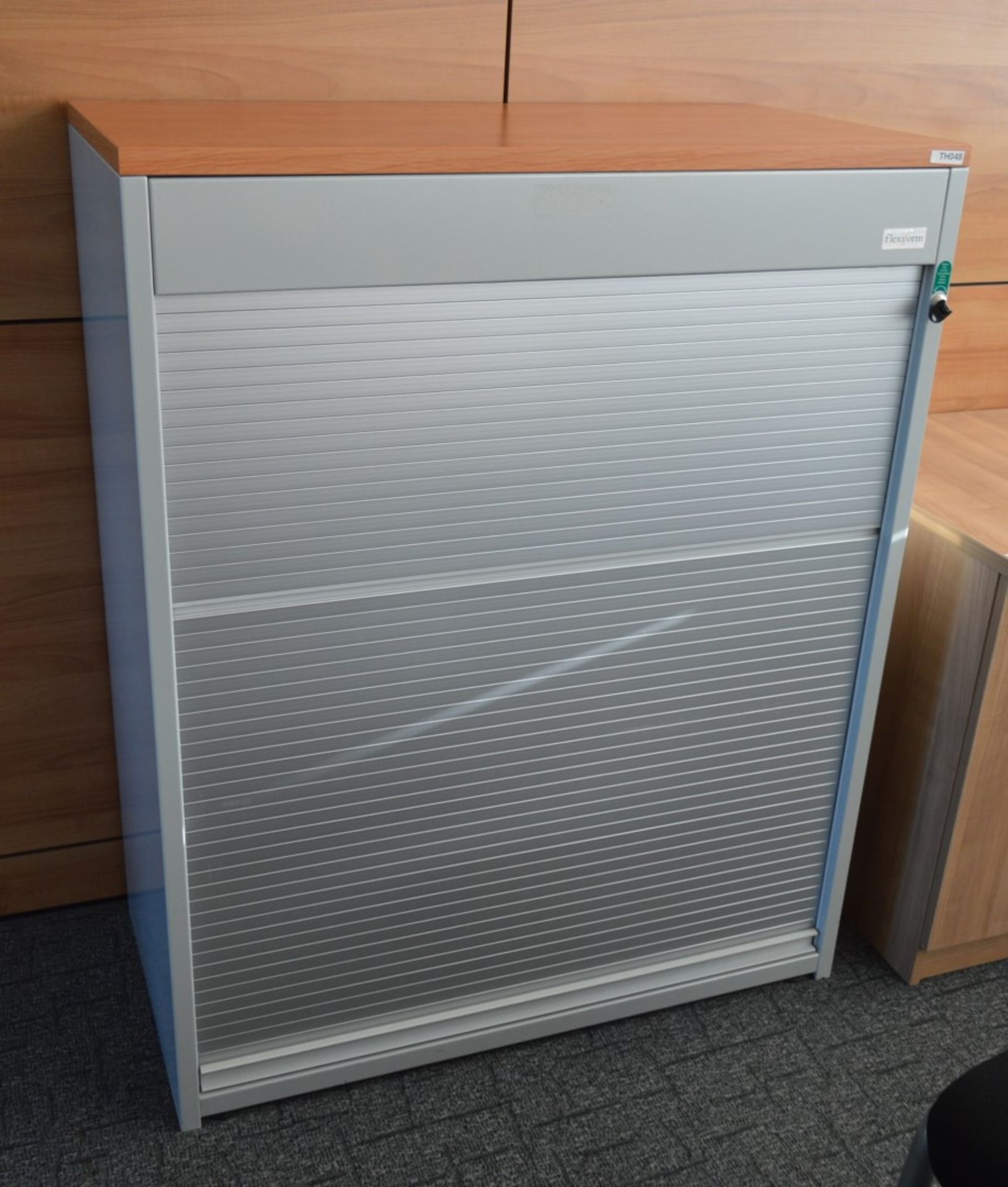 1 x Flexiform Tambour Door Office Filing Cabinet - Grey and Beech Finish - High Quality Office