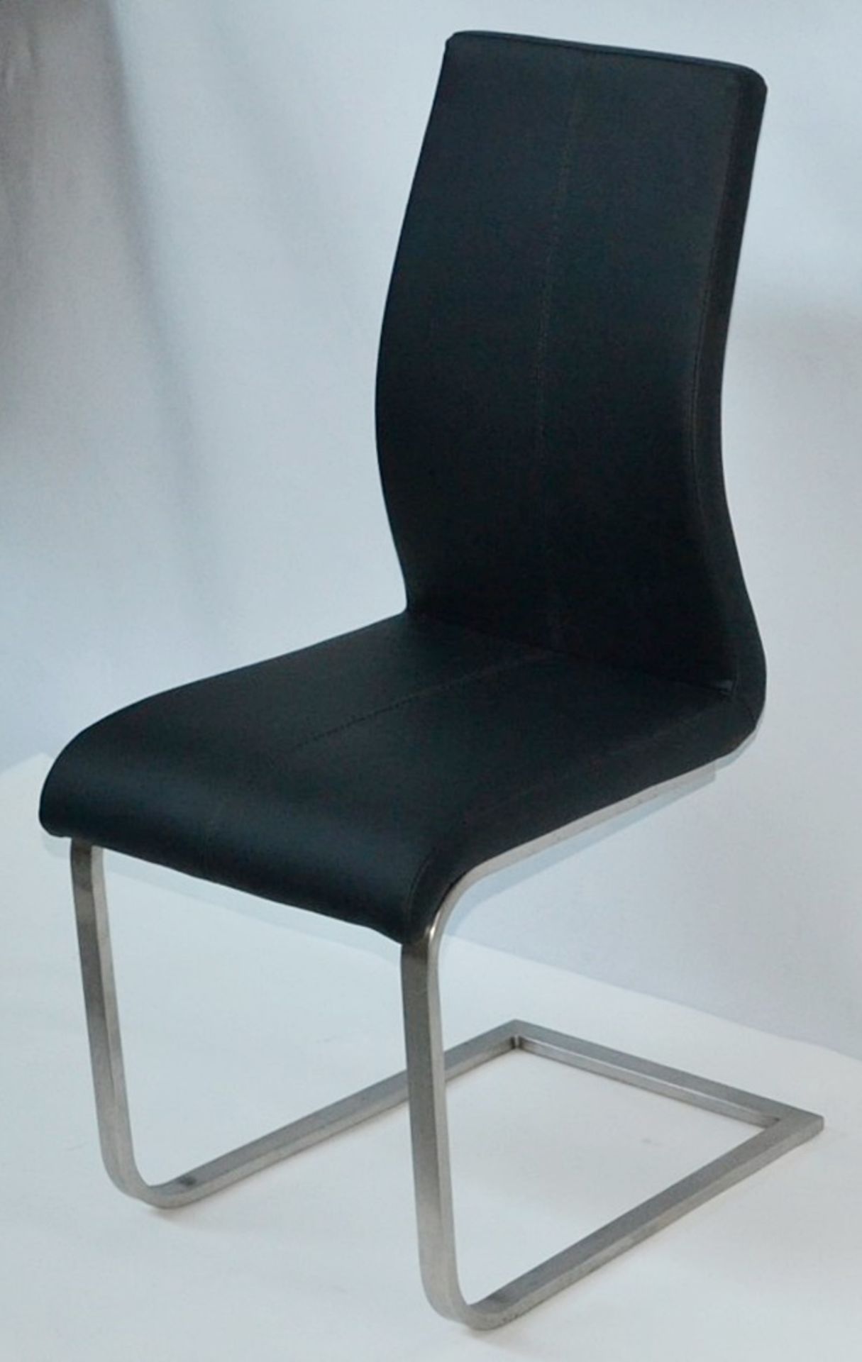 4 x Black Soft Leather Dining Chairs - Featuring A Curved Ergonomic Design With Metal Cantilever Bas - Image 3 of 4