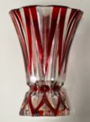 1 x Vintage Baccarat Glass Flower Vase Height: 28 x Diameter: 21cm - Beautiful Item With A Red Rippl