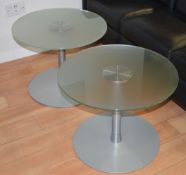 2 x Small Coffee / Magazine Tables - Glass Circular Tables With Substantial Pedestals - High Quality