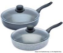 1 x 28cm Non-stick Frying Pans with Glass Lids - Colour: Black - Made In Italy - New & Sealed Stock,
