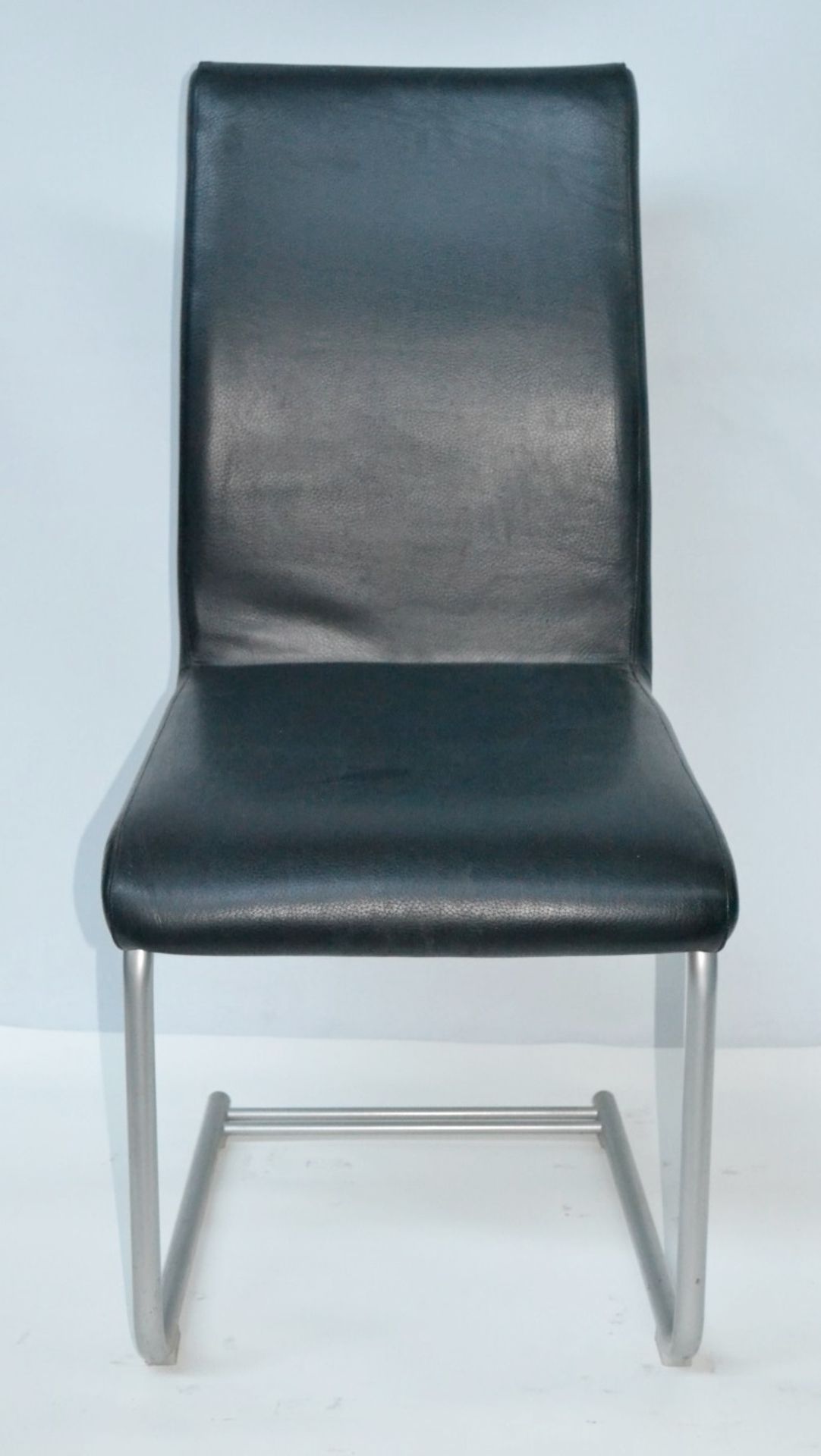 6 x Matching VENJAKOB "Let's Go" Dining Chairs - Expertly Upholstered In Black Leather With Metal Ca - Image 2 of 9