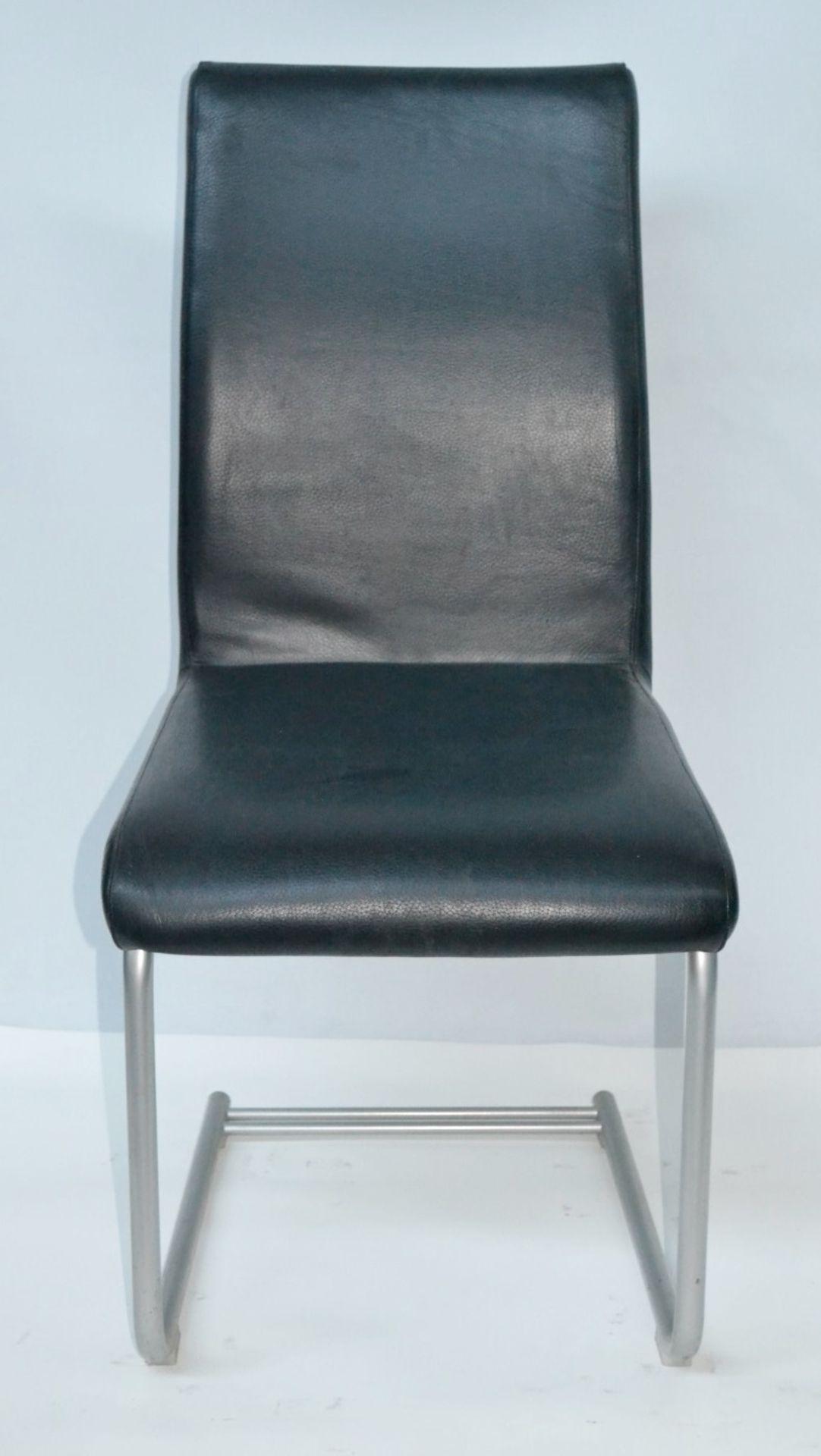 6 x Matching VENJAKOB "Let's Go" Dining Chairs - Expertly Upholstered In Black Leather With Metal Ca - Bild 2 aus 9