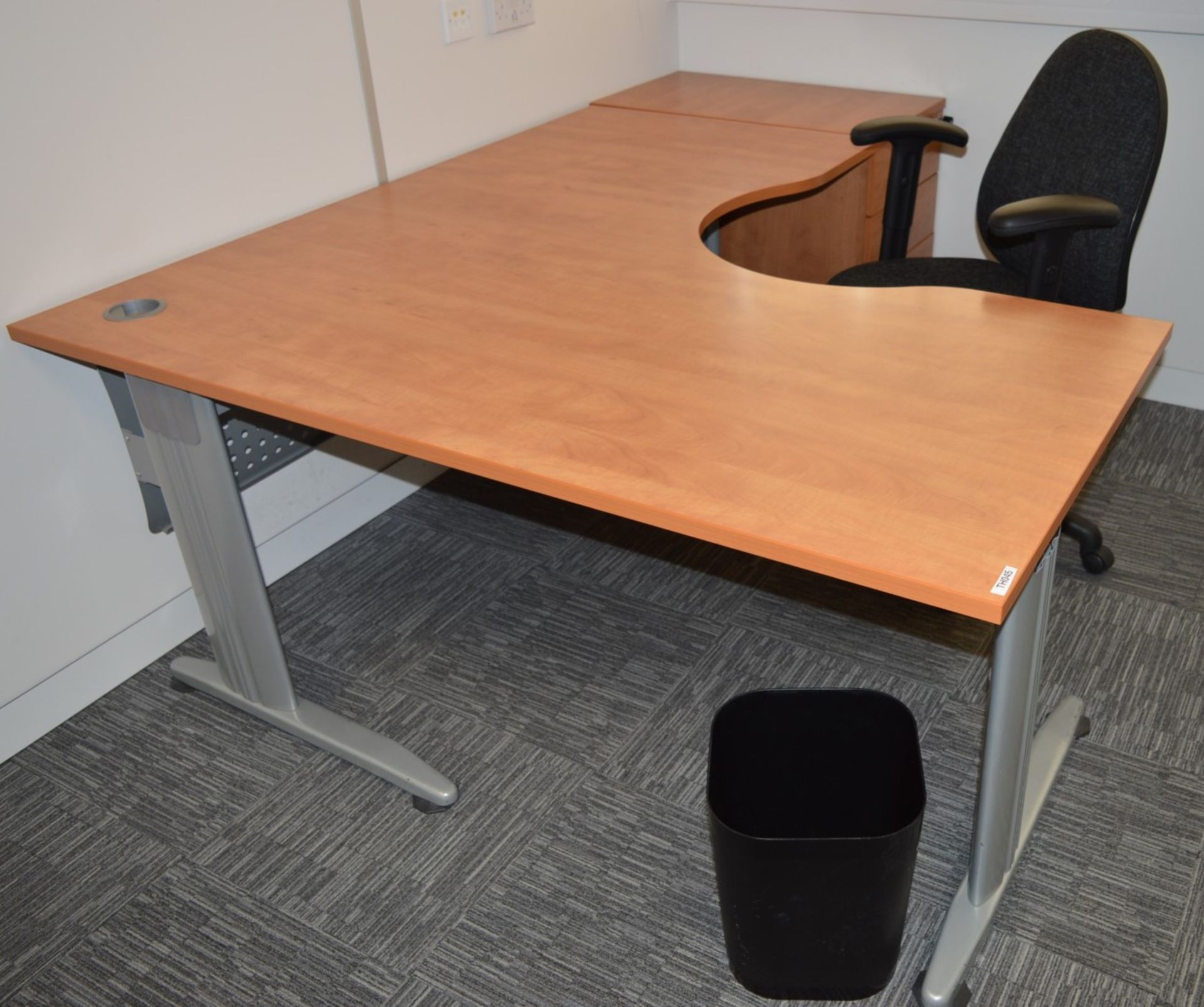 1 x Beech Office Desk, Pedestal and Swivel Chair Set - Contemporary Beech Finish With Grey Coated - Image 2 of 5