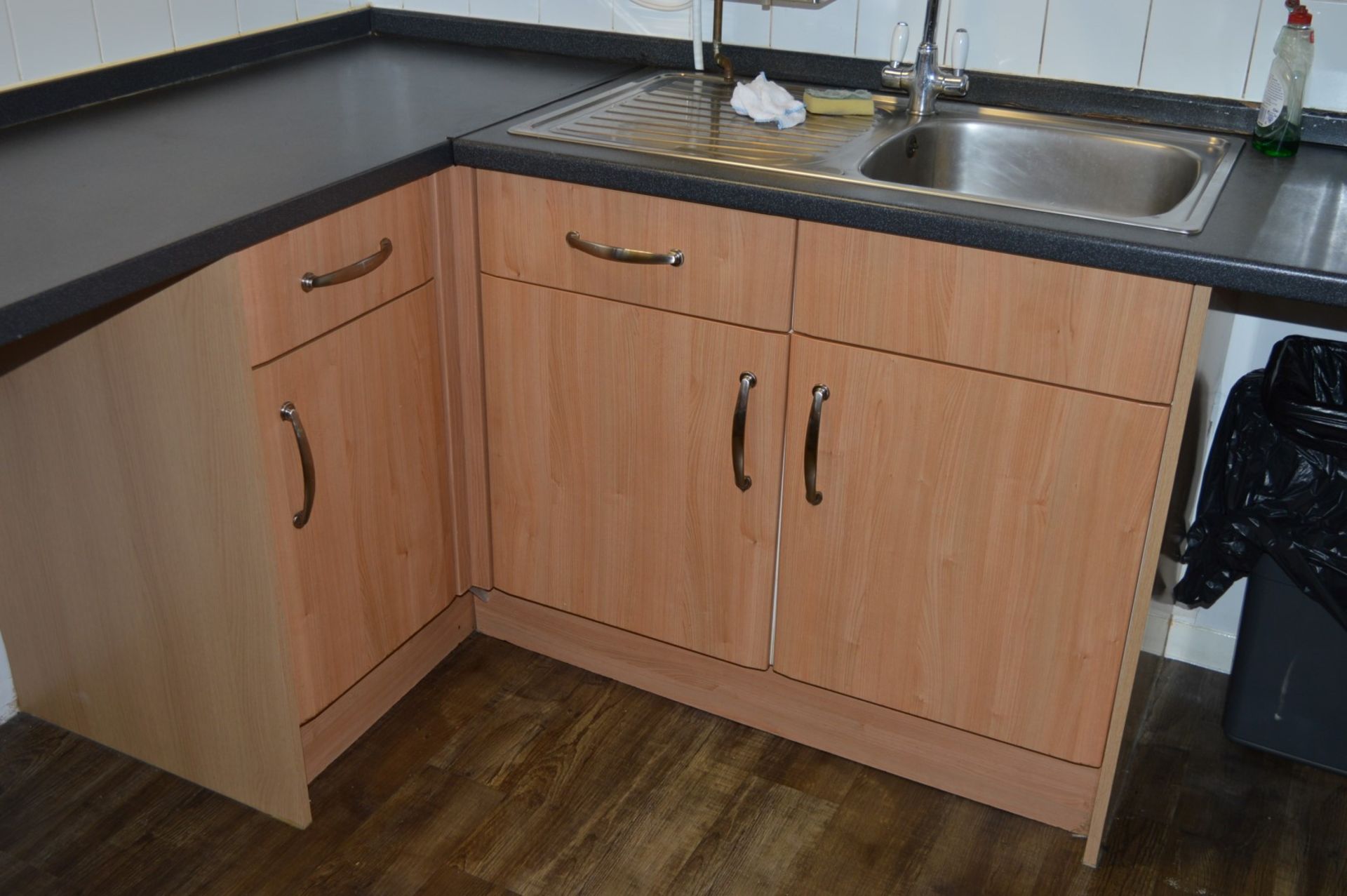 1 x Contemporary Kitchen - Includes Selection of Carcasses With Beech Doors, Chrome Handles, Black - Image 2 of 10