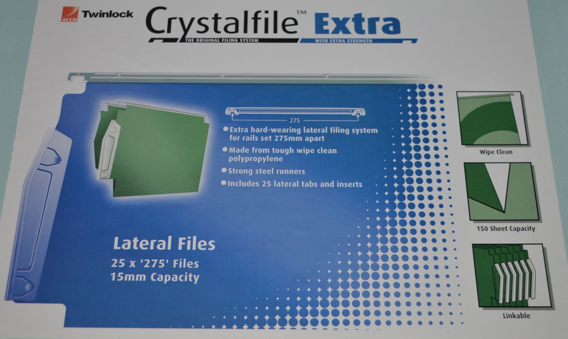 25 x Acco Twinlock Crystalfile Extra Foolscap Suspension Files - Green With 150 Sheet Capacity - - Image 3 of 5