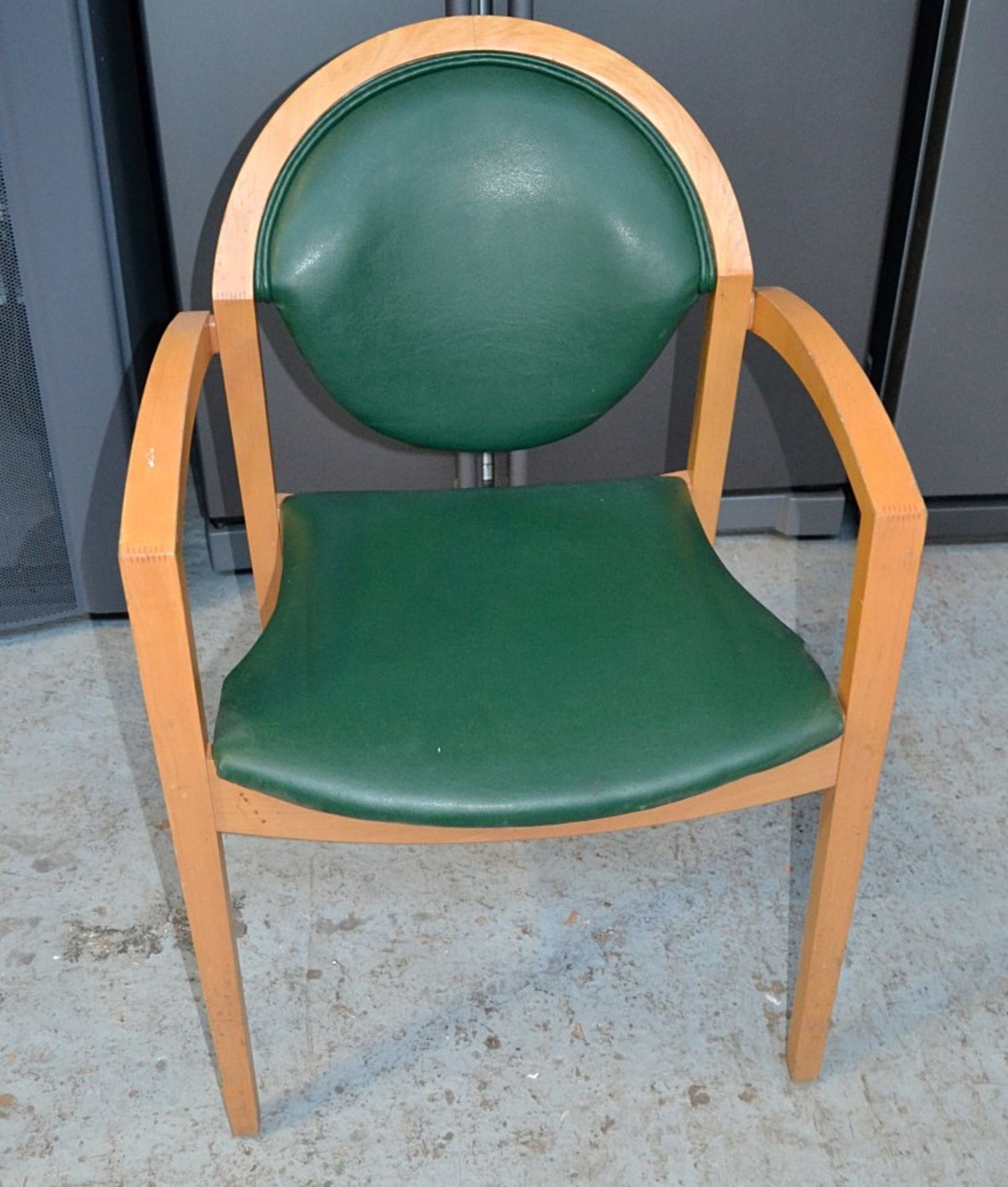 3 x Matching Wooden Chairs Upholstered Green Faux Leather - Dimensions: W57.5 x D50 x H86 x SH46cm - - Image 5 of 8