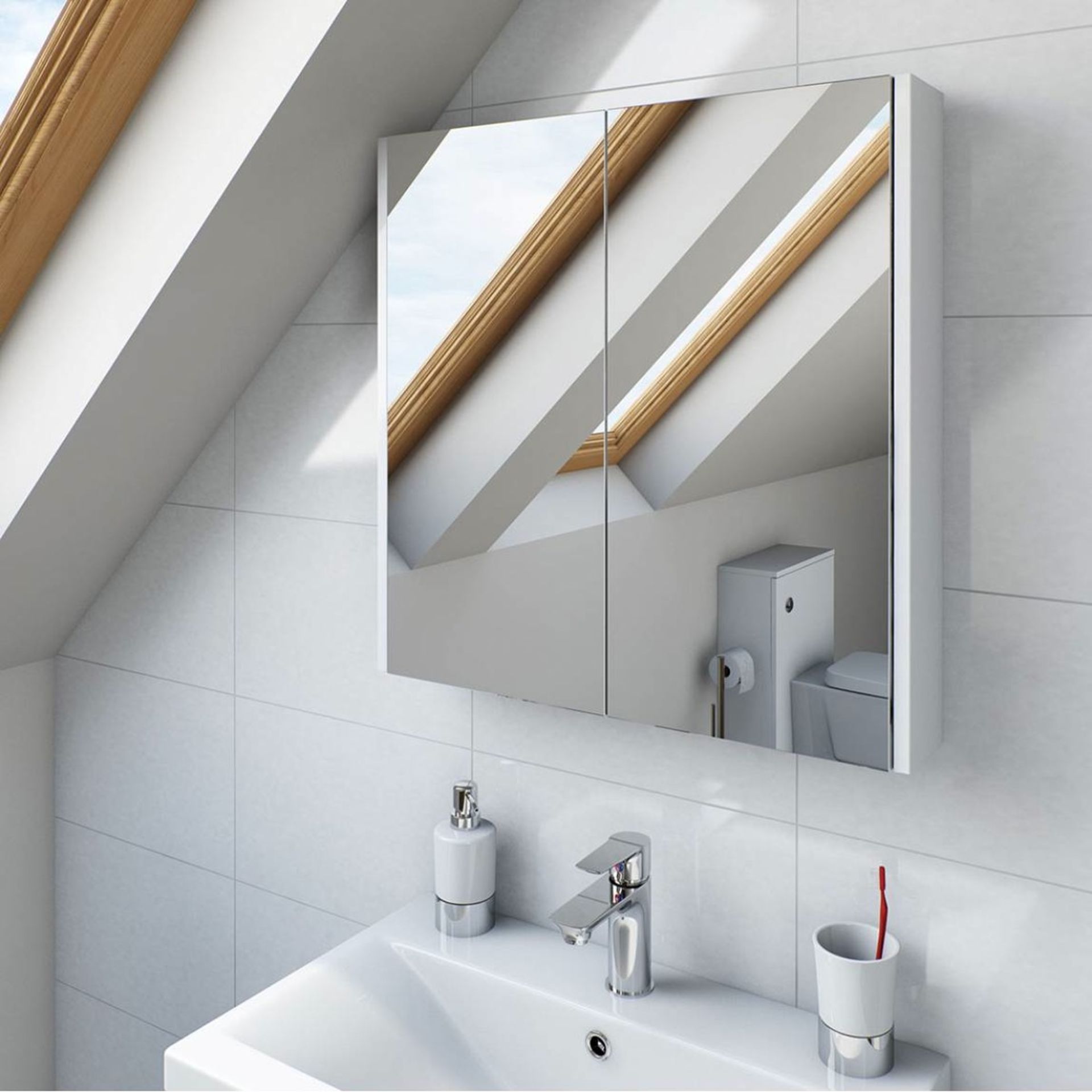 1 x Smart Plan White Mirrored Bathroom Cabinet -  Unused Stock - CL190 - Ref BOLT052 - H600 x W600 x