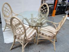 Glass Topped Cane Table with 4 Chairs - AE010 - CL007 - Location: Altrincham WA14 Dimensions: