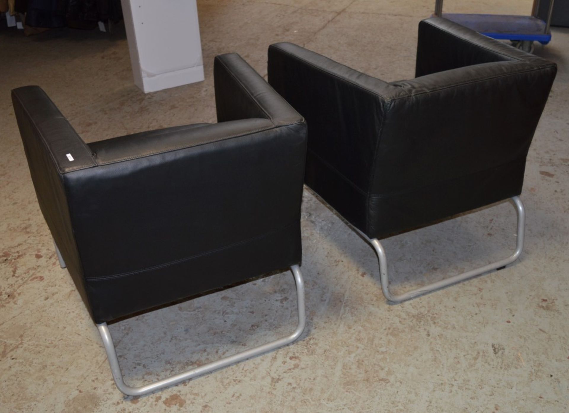 2 x Black Leather Office Reception Chairs - H72 x W76 x D71 cms - CL011 - Ref JP271 - Location: - Image 4 of 4