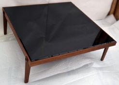 1 x Giorgetti Low Coffee Table With Black Glass Top & Walnut Finish  - Dimensions: 100 x 100 x