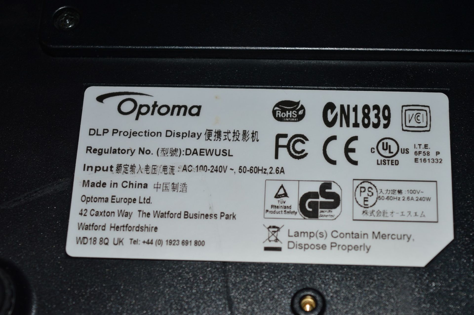 1 x Optoma DLP Projector With HDMI 16:10 Enhanced Widescreen - Very Good Condition - Good Working - Image 7 of 7