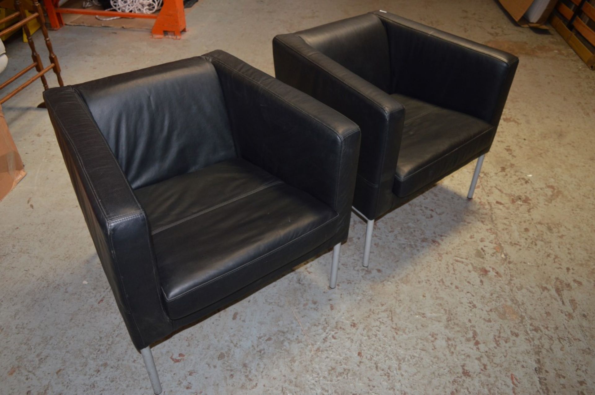 2 x Black Leather Office Reception Chairs - H72 x W76 x D71 cms - CL011 - Ref JP271 - Location: - Image 3 of 4