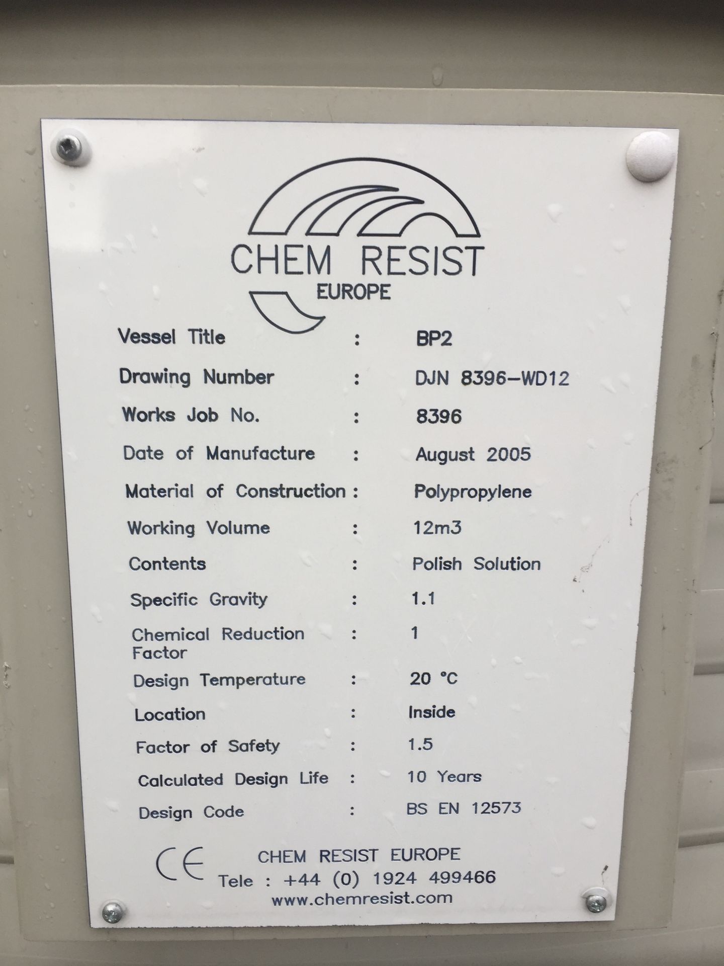 1 x BP2 12,000 Litre Polypropylene Chem Resist Tank - Location: Oldham Has been used for polish - Image 2 of 3