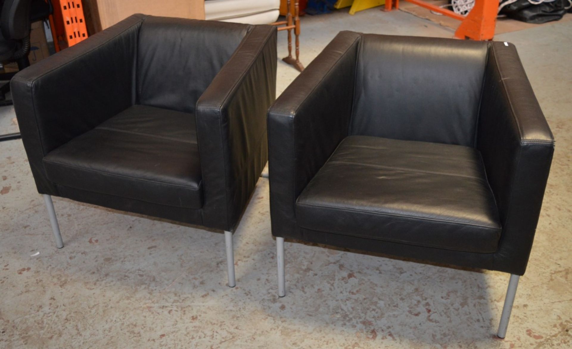 2 x Black Leather Office Reception Chairs - H72 x W76 x D71 cms - CL011 - Ref JP271 - Location: