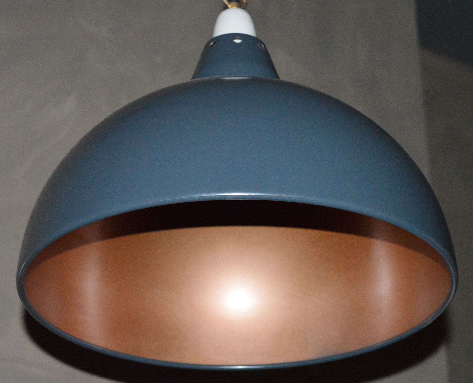 2 x Dome Pendant Ceiling Light Fittings - Grey Dome and Copper - Vintage Style - 40cm Diameter - - Image 2 of 2