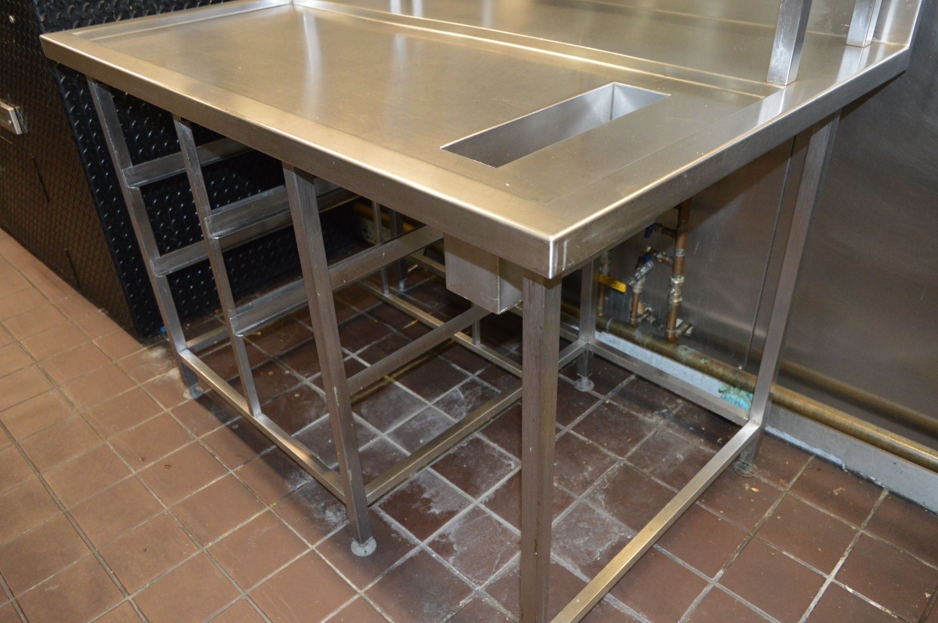1 x Stainless Steel Prep Bench With Undercounter Shelves, Bin Chute and Overhead Shelves - H87/171 x - Image 7 of 7