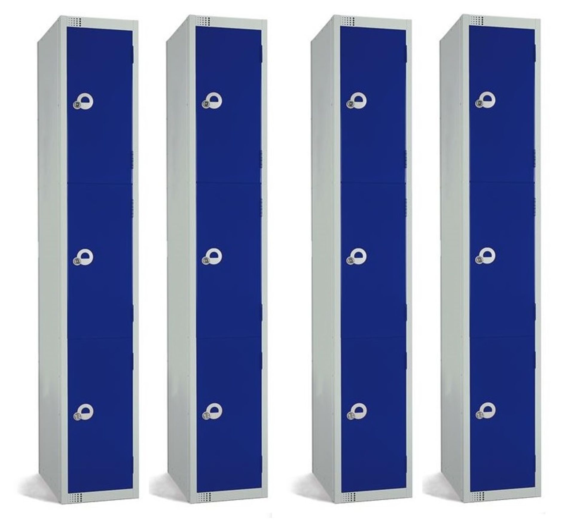 4 x Elite 3 Door Staff Clothes Lockers - Features Padlock Fittings, Welded and Riveted Steel