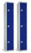 2 x Elite 3 Door Staff Clothes Lockers - Features Padlock Fittings, Welded and Riveted Steel