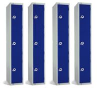 4 x Elite 3 Door Staff Clothes Lockers - Features Padlock Fittings, Welded and Riveted Steel