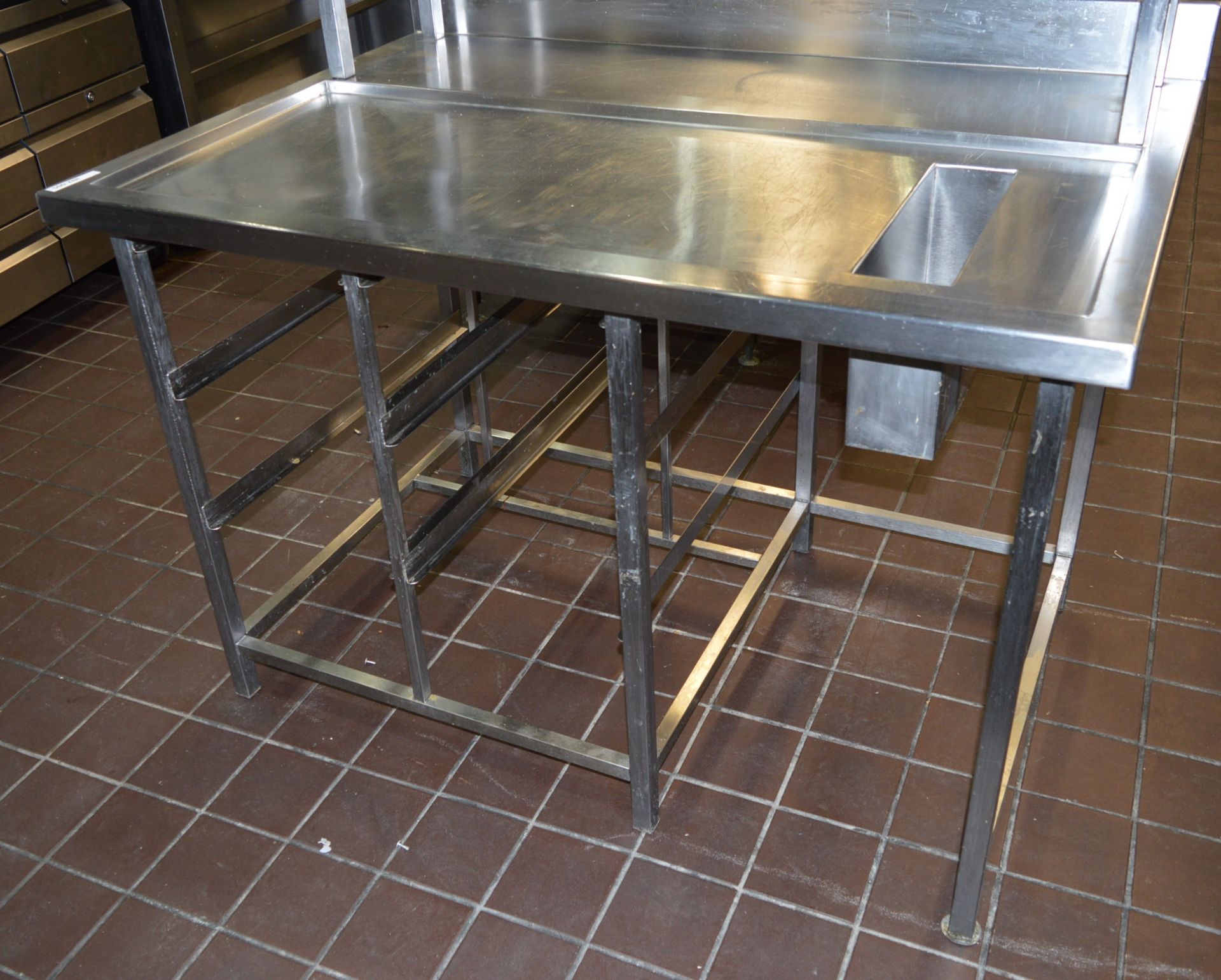 1 x Stainless Steel Prep Bench With Undercounter Shelves, Bin Chute and Overhead Shelves - H87/171 x - Image 3 of 5