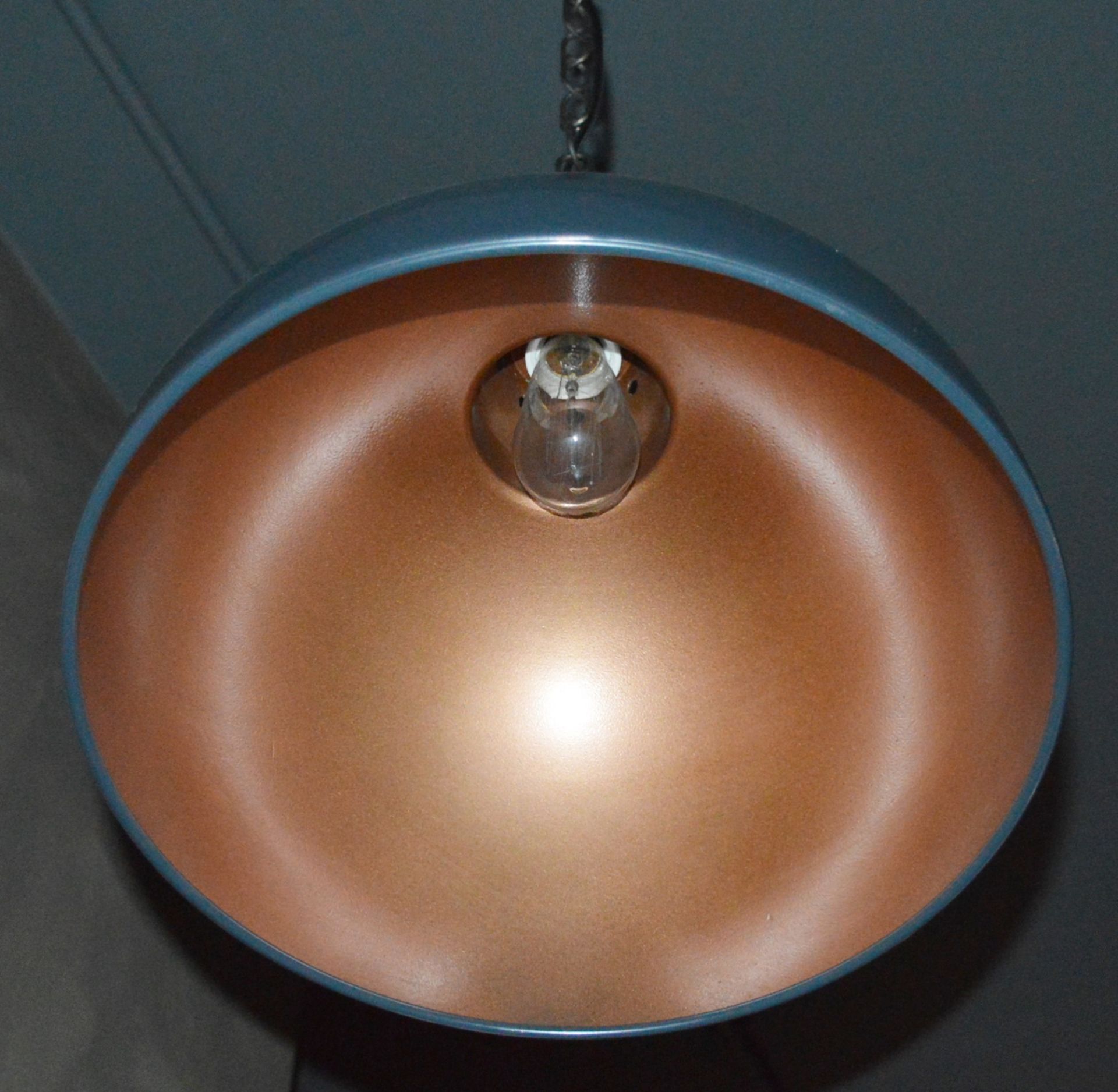 4 x Dome Pendant Ceiling Light Fittings - Grey Dome and Copper  - Vintage Style - 40cm Diameter - - Image 6 of 8