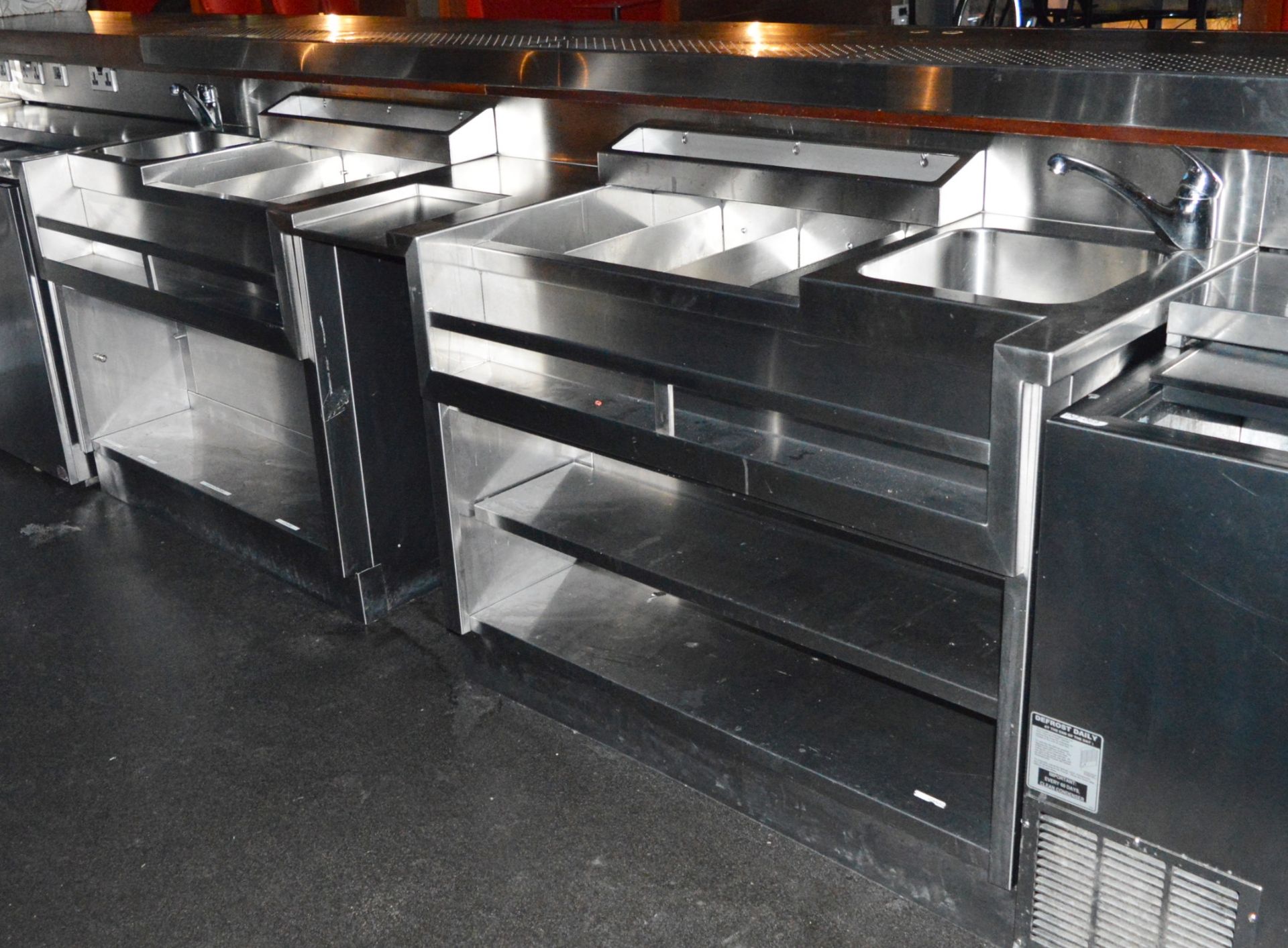 1 x Stainless Steel Double Speed Bar With Two Ice Wells and Two Sink Basins - More Info to