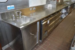 1 x Stainless Steel Commercial Kitchen Wash and Prep Bench With Storage - 34 Feet in Length -