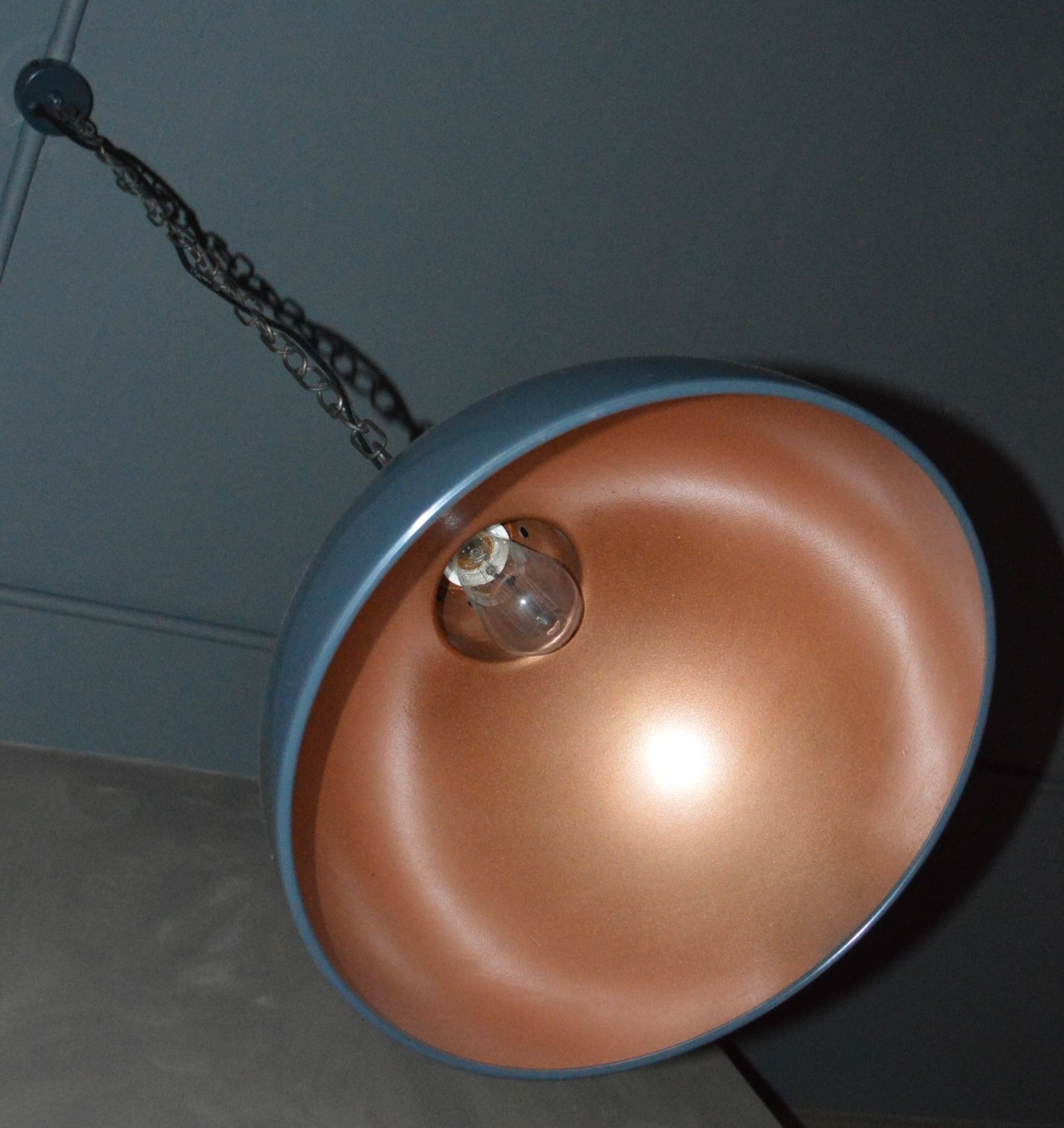 4 x Dome Pendant Ceiling Light Fittings - Grey Dome and Copper  - Vintage Style - 40cm Diameter - - Image 7 of 8