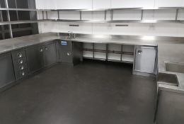 1 x Commercial Kitchen Stainless Steel Preperation Area - Large U Shape Food Prep Room Featuring
