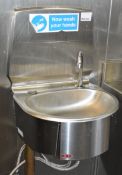 1 x Basix Knee Operated Stainless Steel Sink Basin With Splashback and Hand Towel Dispenser - Hands