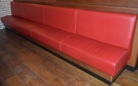 1 x High Back Seating Bench Upholstered in Red Leather With Oak Base and Surround