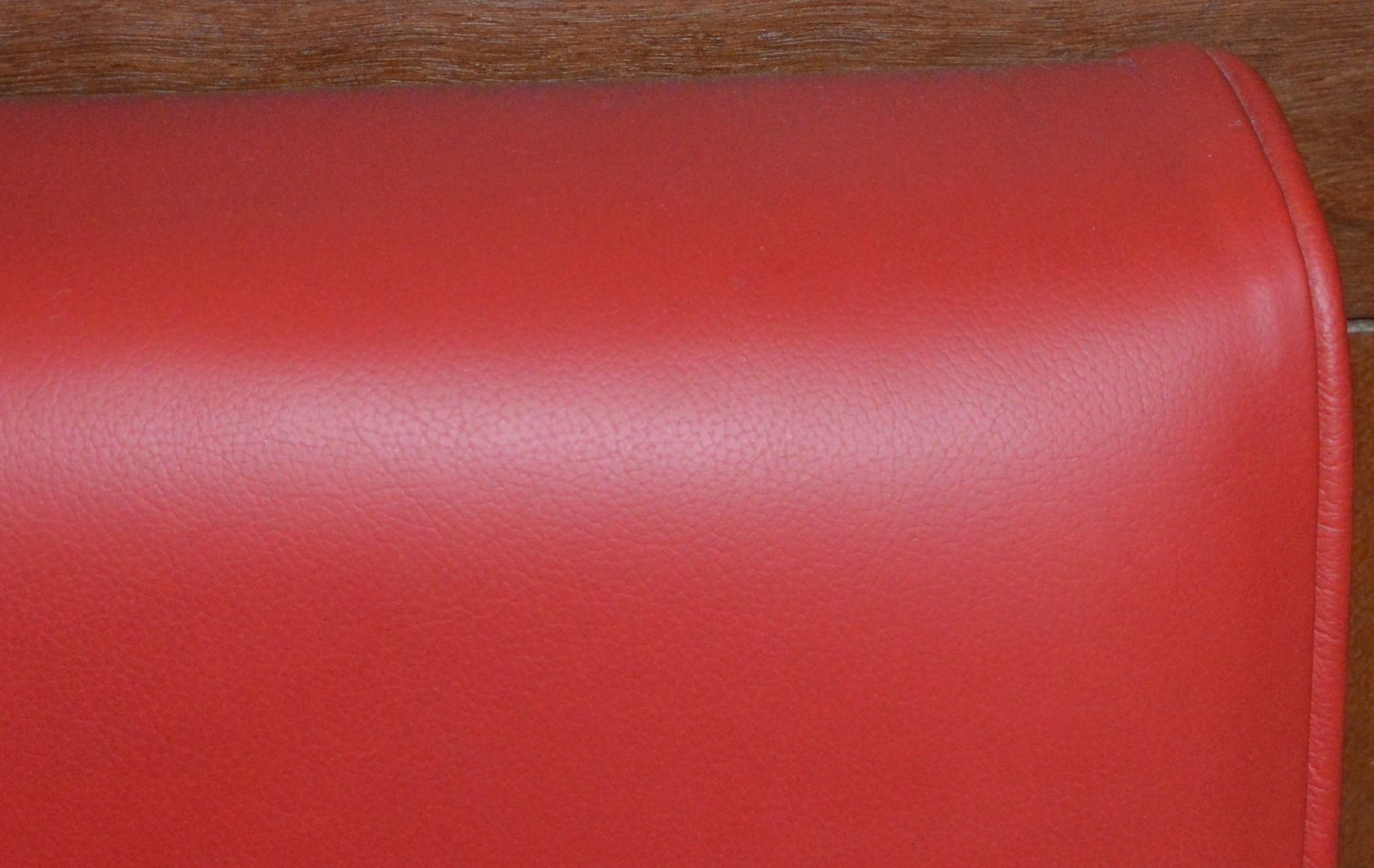 1 x High Back Seating Bench Upholstered in Red Leather With Oak Base and Surround - Image 5 of 5