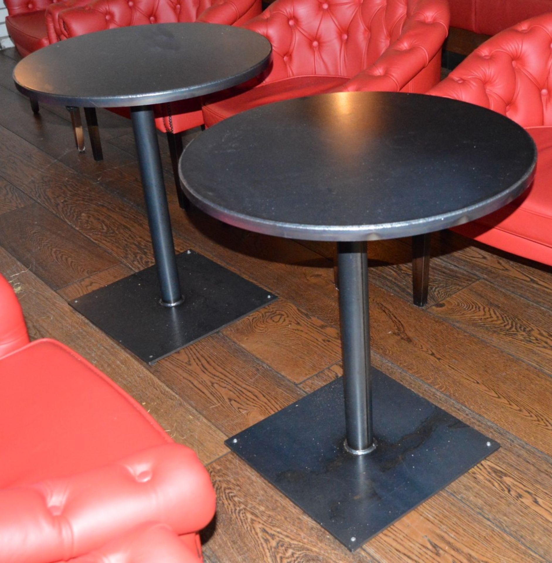3 x Bistro Drinks Tables - Compact Heavy Tables With Square Bases and Circular Tops - Height