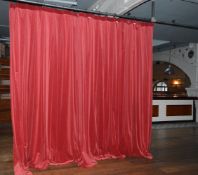 1 x Set of Red Curtains With Room Divider Rail - Total Length 1,520cm - Curtain Height 315cm -