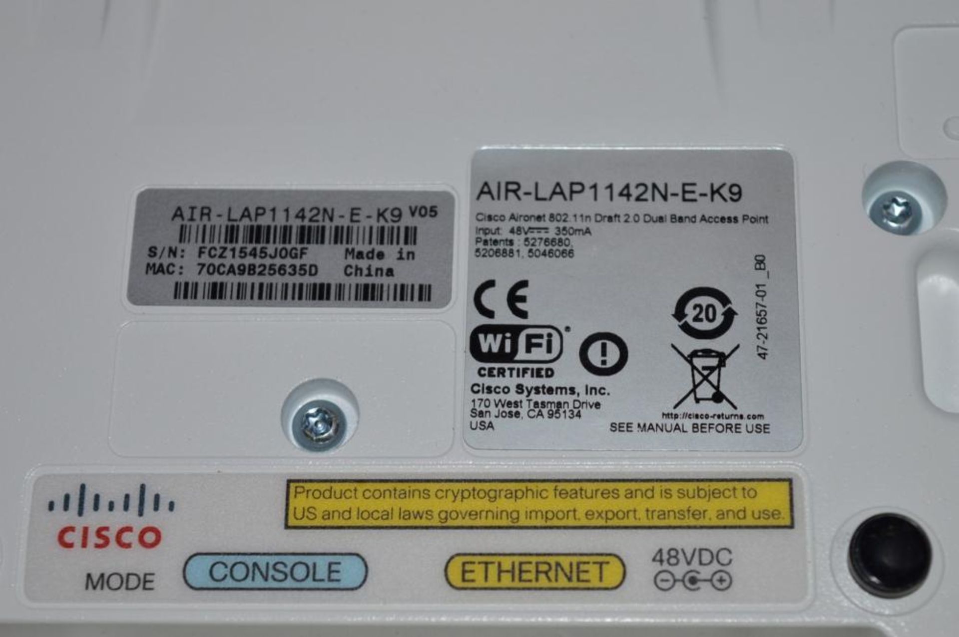 1 x Cisco AIR-LAP1142N-E-K9 Cisco AIR-LAP1142N-E-K9 Controller Based Radio Access Point Router - CL4 - Image 3 of 3