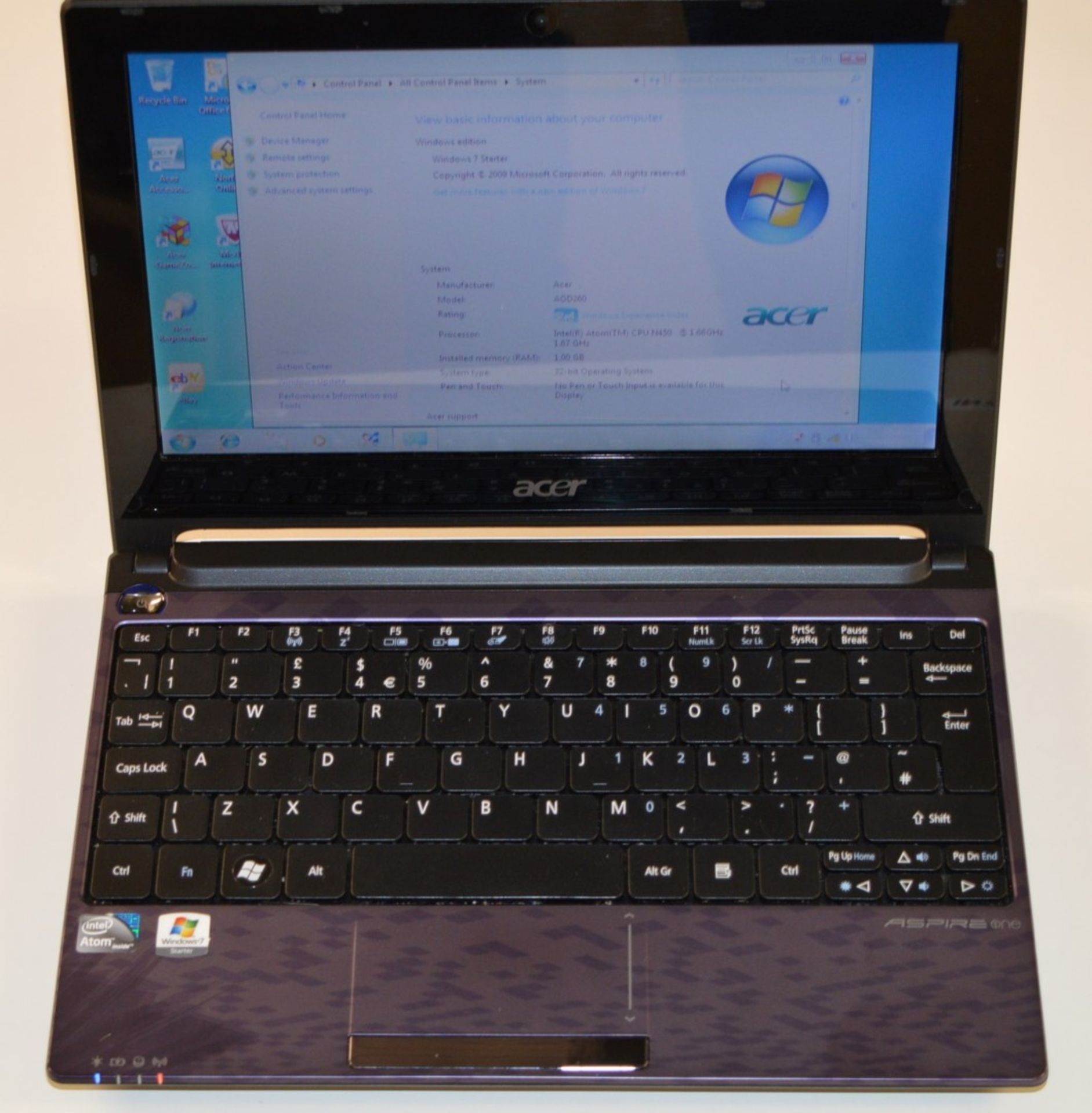 1 x Acer Aspire One Netbook Computer - Features 10 Inch Screen, 250gb Hard Drive, 1gb Ram, Intel 1. - Image 6 of 13