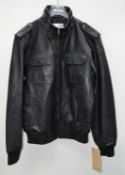 1 x Real Nappa Leather Jacket By Hains & Bonner - New With Tags - Recent Store Closure - Colour: Bla