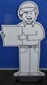 2 x Lifesize Freestanding Schoolboys With Notice Sign Insert - Strong Material With Wooden Base - Id