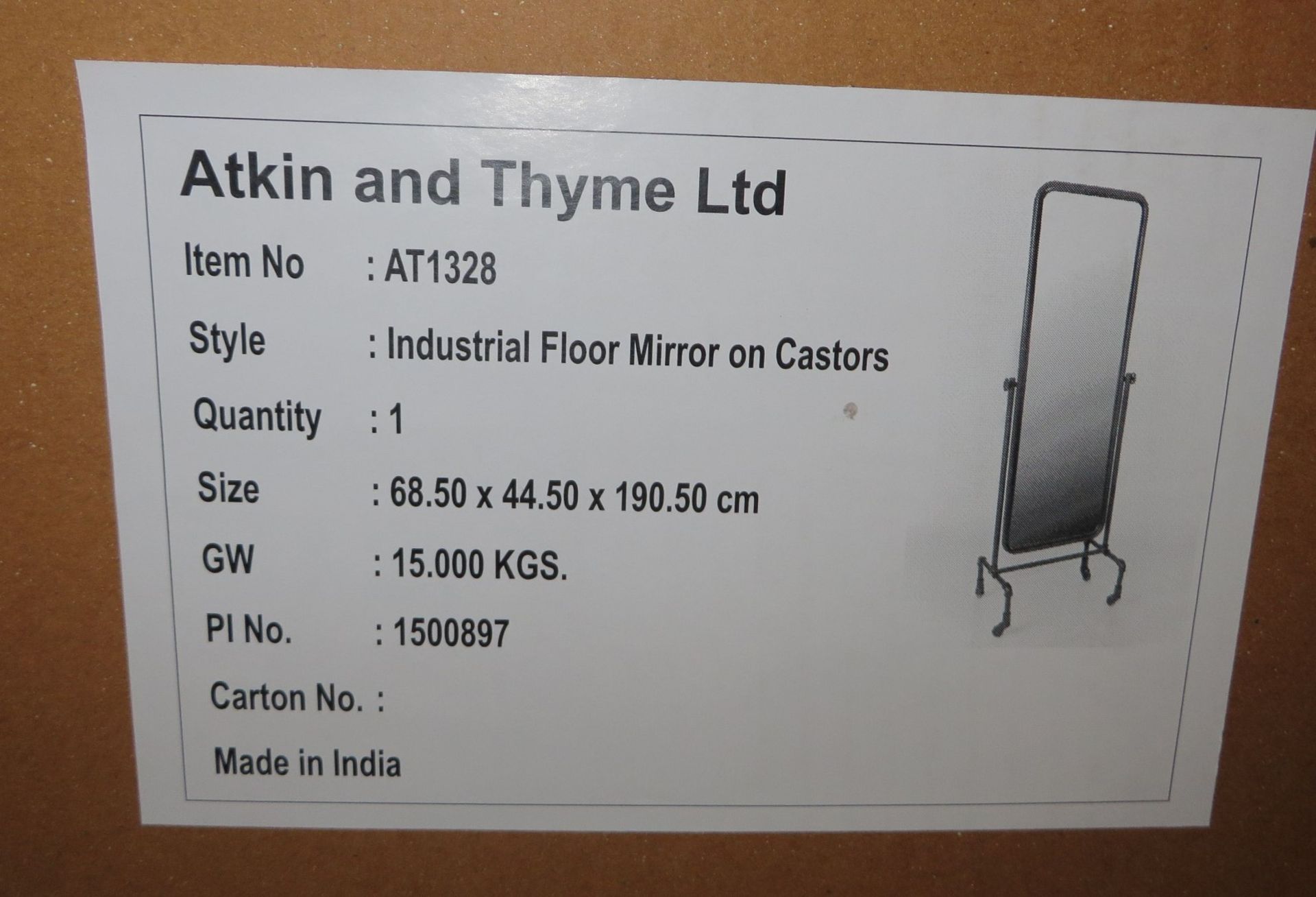 1 x Atkin and Thyme Industrial Floor Mirror on Casters - New/Boxed - CL185 - Ref: DSYATM - Location: - Image 7 of 8