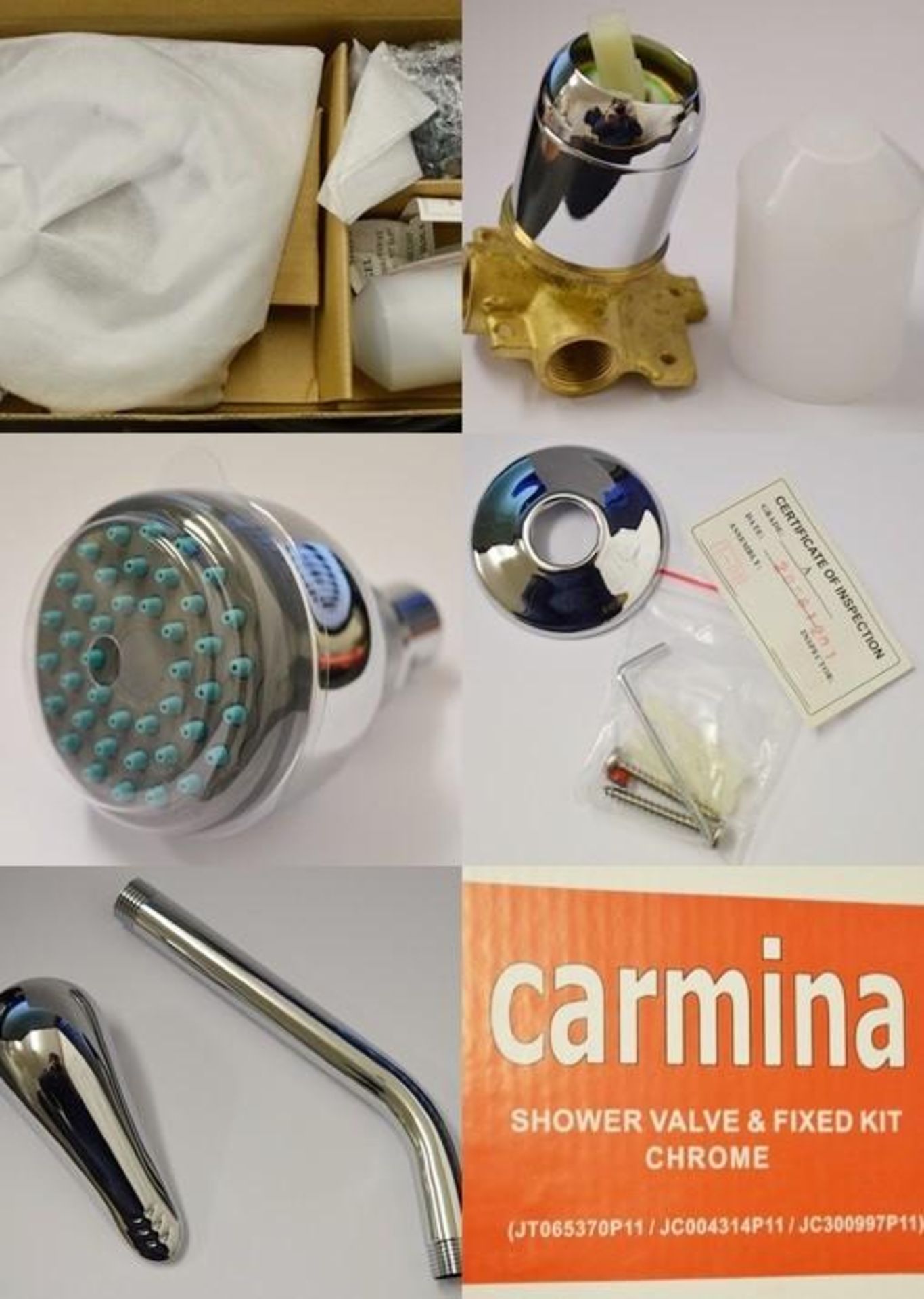 6 x Carmina Shower Valve Kits - Contains Chrome Shower Head, Fixed Arm and Manual Control - Brass Co