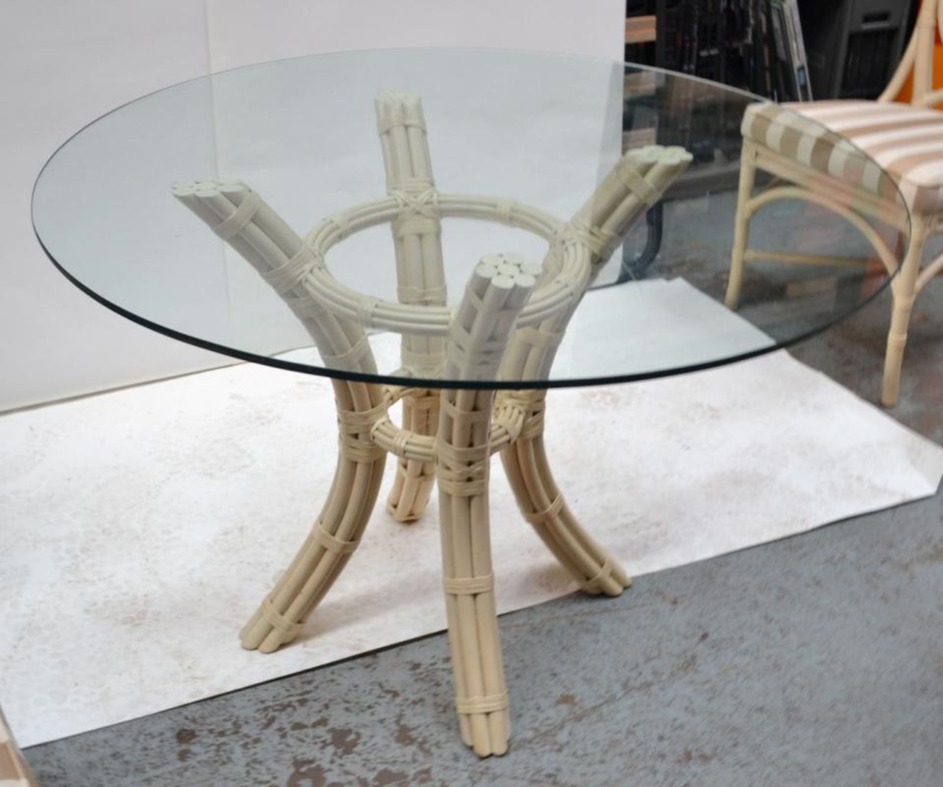 Glass Topped Cane Table with 4 Chairs - Pre-owned In Good Condition - AE010 - CL007 - Location: Altr - Image 13 of 13