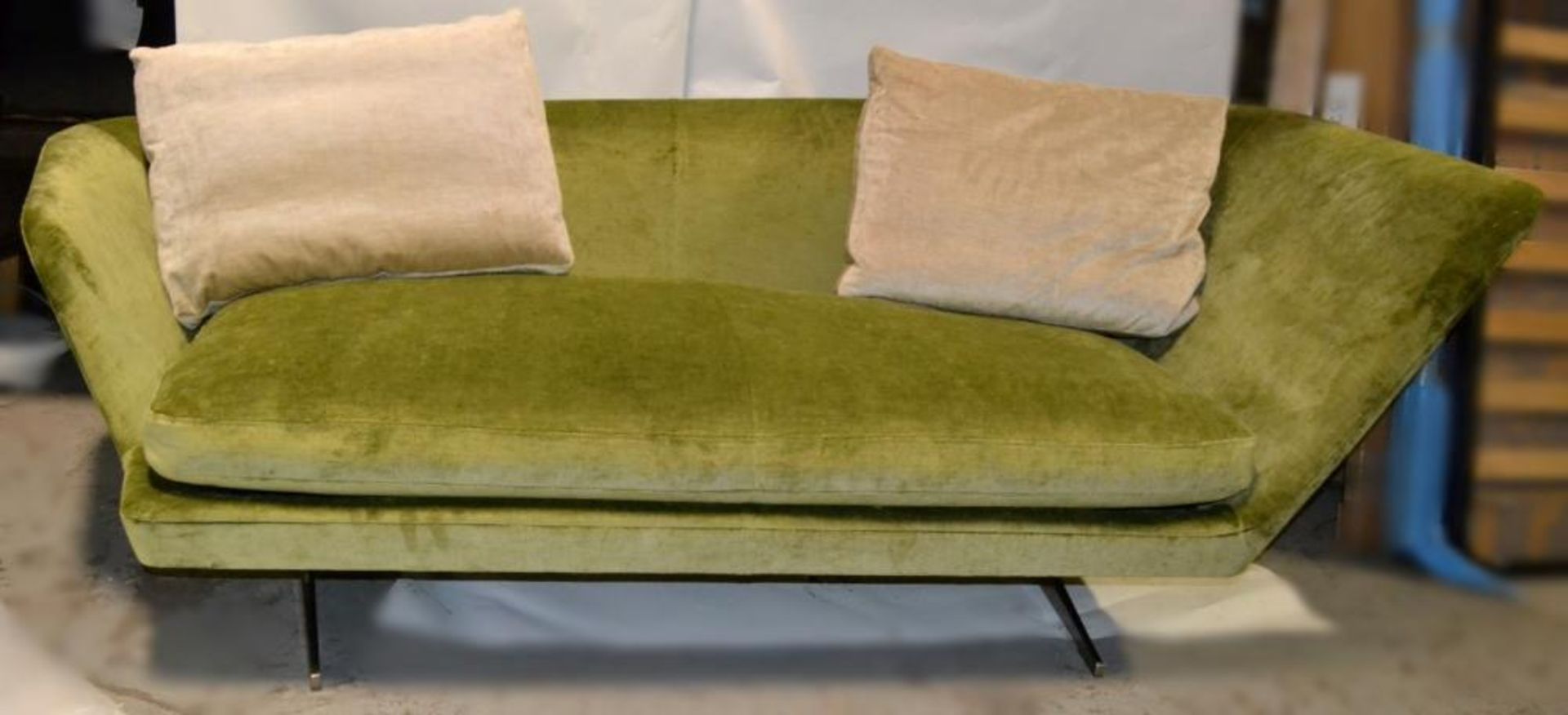 Flexform "Zeus" Sofa / Chais With 2 Scatter Cushions - Featuring A Shimmering Lime Chenille - Image 6 of 12