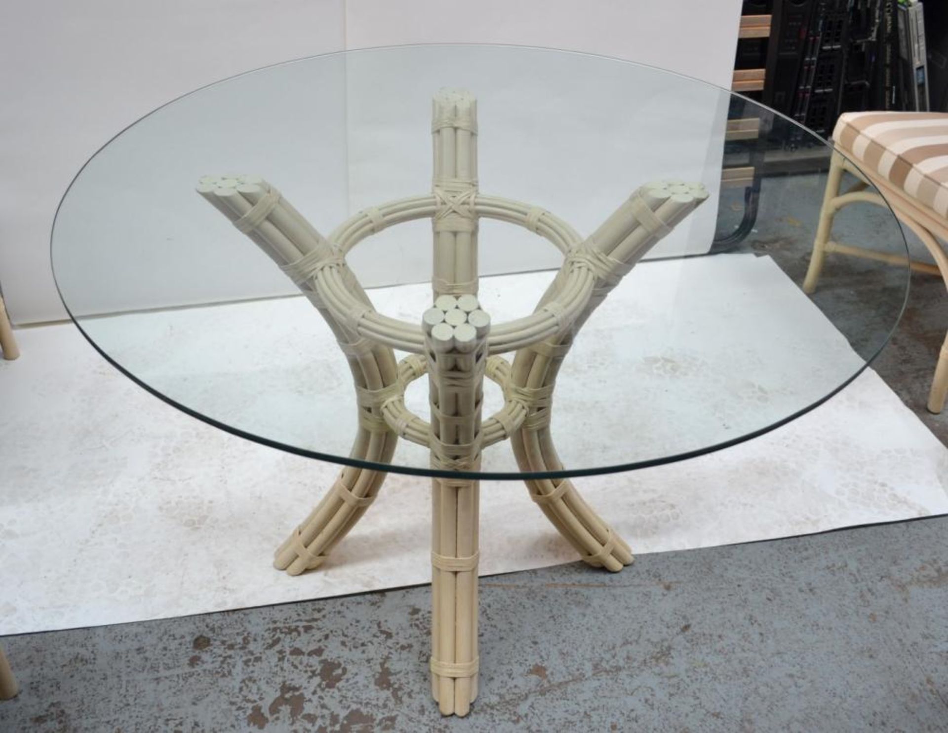 Glass Topped Cane Table with 4 Chairs - Pre-owned In Good Condition - AE010 - CL007 - Location: Altr - Image 12 of 13