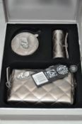 1 x "AB Collezioni" Italian Luxury 3pc Matching Gift Set - Includes Make Up Bag, Round Mirror, and L