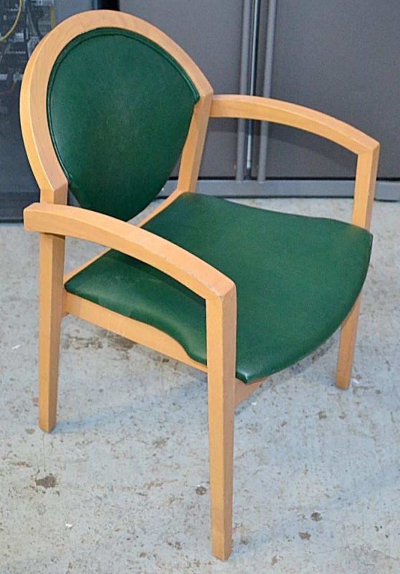 3 x Matching Wooden Chairs Upholstered Green Faux Leather - Dimensions: W57.5 x D50 x H86 x SH46cm - - Image 4 of 8