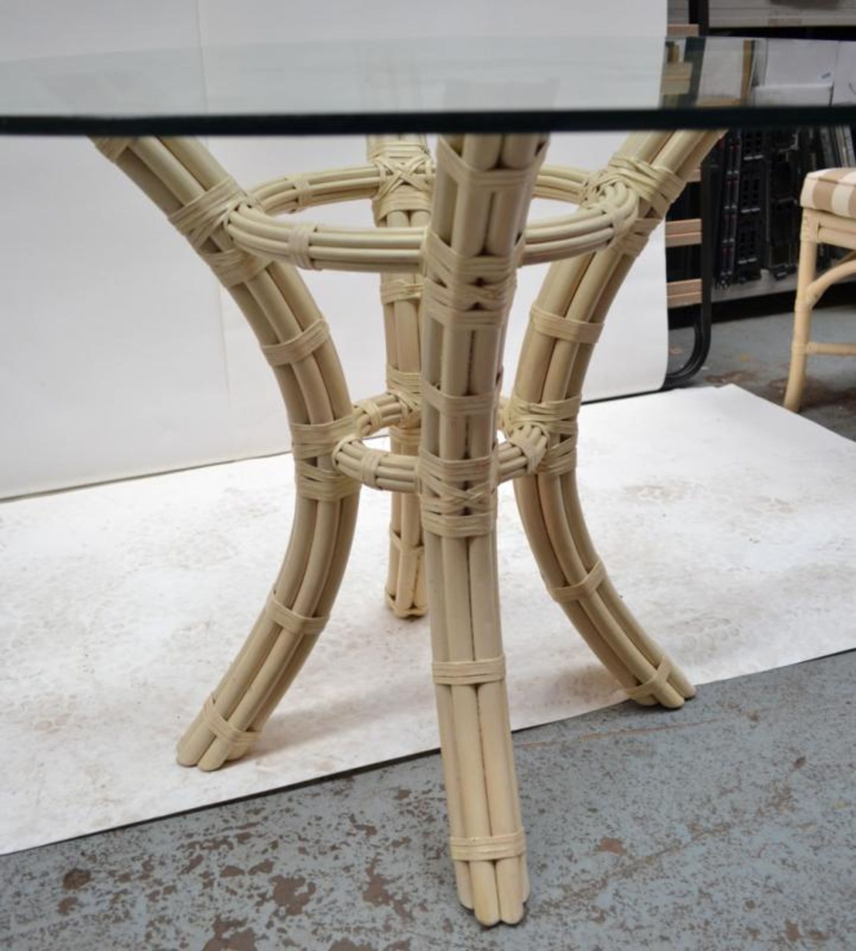 Glass Topped Cane Table with 4 Chairs - Pre-owned In Good Condition - AE010 - CL007 - Location: - Image 8 of 13